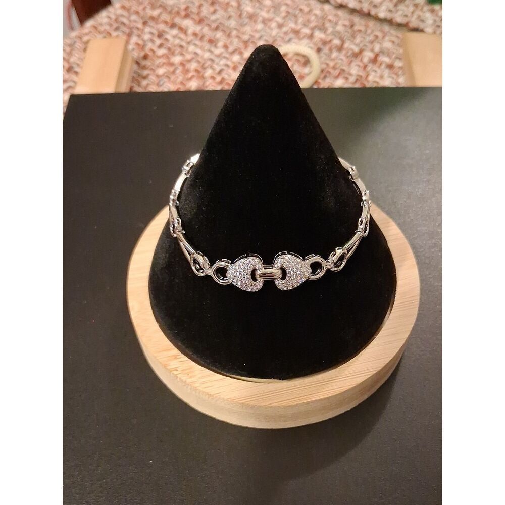 Silver Ðouble Heart CZ Bracelet With Extention